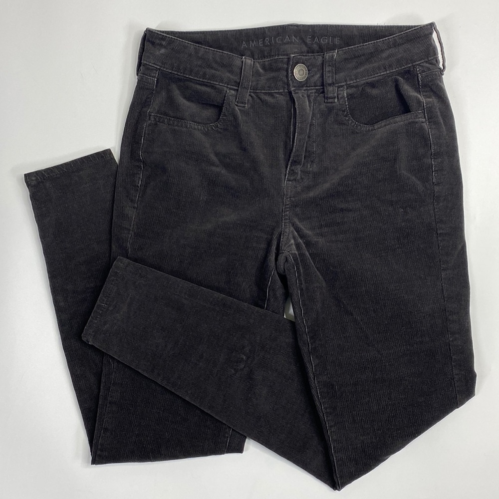 American Eagle Super Stretch Hi-Rise Black Corduroy Jegging Pants 2 Short